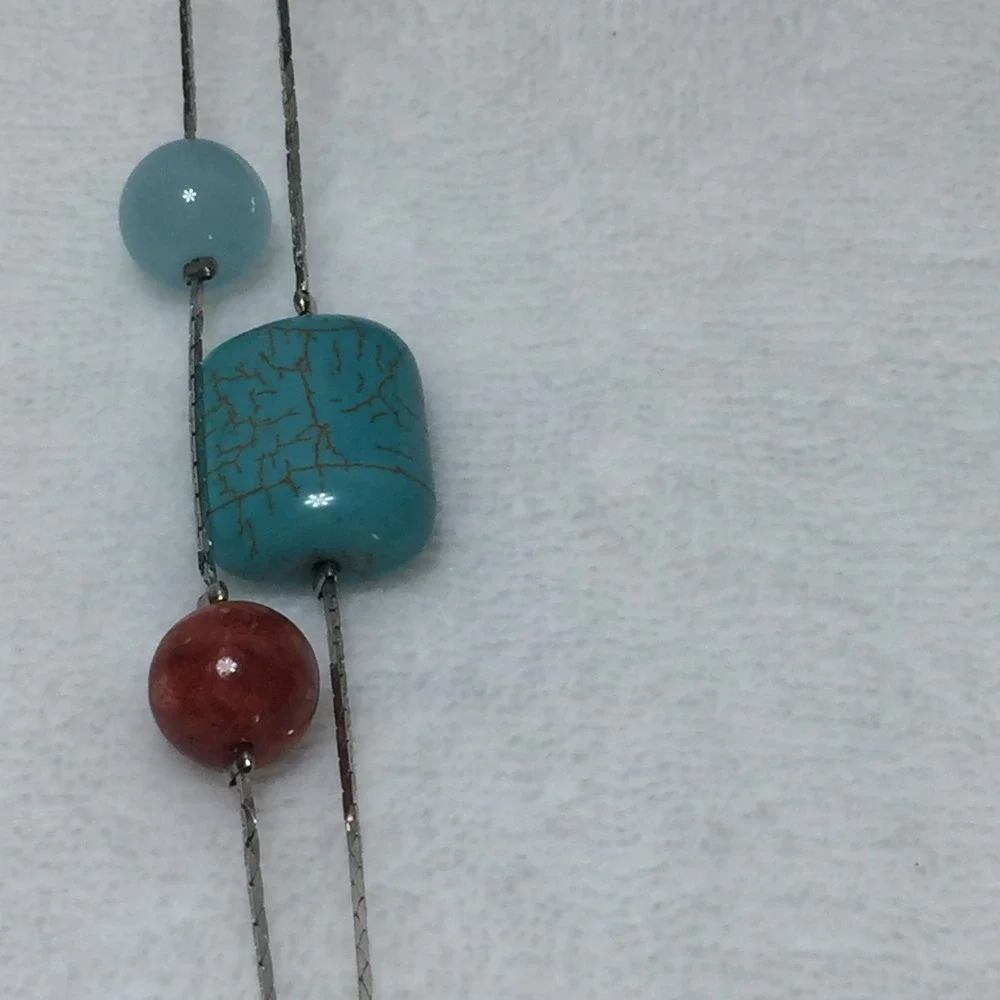 Turquoise Coral Beaded Necklace Boho Layered Long‎ Strand Fashion Jewelry